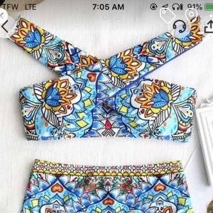 Mandala print high waisted crossover bikini